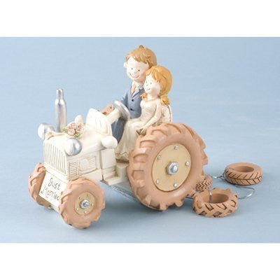 CLUB GREEN Resin Bride and Groom On Tractor, Ivory, 140 x 90 x 130 mm - hanrattycraftsgifts.co.uk