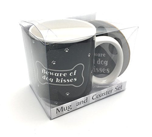 Beware Of Dog Kisses - Mug and Coaster Gift Set For A Dog Lover - hanrattycraftsgifts.co.uk