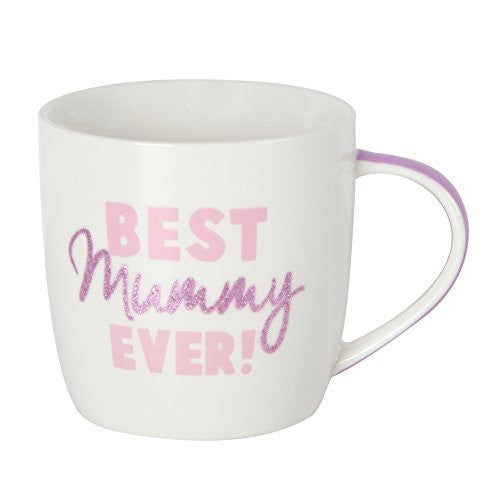 Best Mummy Ever Ceramic Mug in gift box with pink & purple glitter writing - hanrattycraftsgifts.co.uk