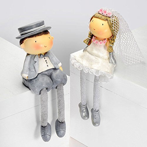 CLUB GREEN Poly Resin Wedding Couple with Dangly Legs, Grey, 11 cm, Pack of 2 - hanrattycraftsgifts.co.uk