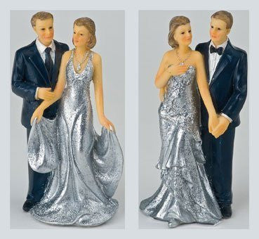 silver wedding bride groom cake topper two styles one supplied at random by Club Green - hanrattycraftsgifts.co.uk