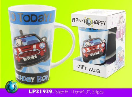 Mans 30th Birthday Present, Planet Happy (by John Shirley) Fine Bone China Mug, Gift Boxed, Make ideal Birthday Present - hanrattycraftsgifts.co.uk