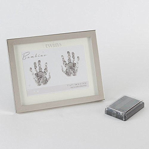 Bambino Silverplated Twins Impression Handprint Footprint Kit with ink pad - hanrattycraftsgifts.co.uk