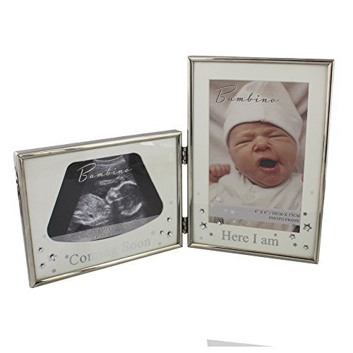 Bambino Silverplated Double Scan Sonogram & New Baby Photo Frame - Coming Soon & Here I Am - hanrattycraftsgifts.co.uk