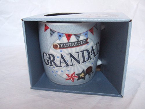 "Fantastic Grandad" Grandfather Themed Blue Stars & Banners Sentimental Mug with Presentation Box - hanrattycraftsgifts.co.uk