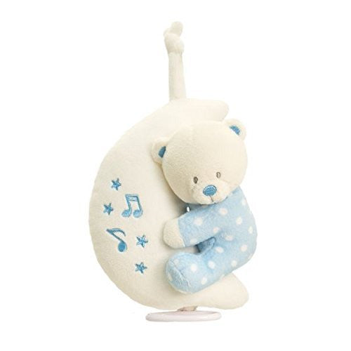 Teddy Bear On Moon Musical Plush Soft Toy Mobile For New Baby Boy Blue - hanrattycraftsgifts.co.uk
