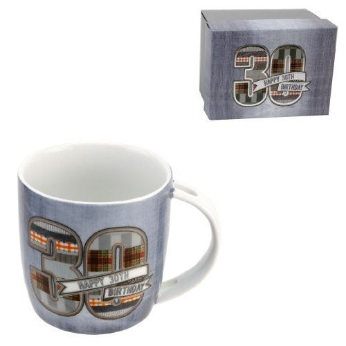 Denim Design Boxed 30th Birthday Mug - hanrattycraftsgifts.co.uk