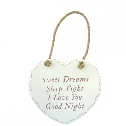 Shabby Chic Cream Wooden Hanging Heart - Sweet Dreams - hanrattycraftsgifts.co.uk