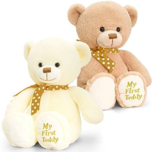 Keel Toys soft plush My First Teddy Nursery Gift 20cm Cream or Brown - hanrattycraftsgifts.co.uk