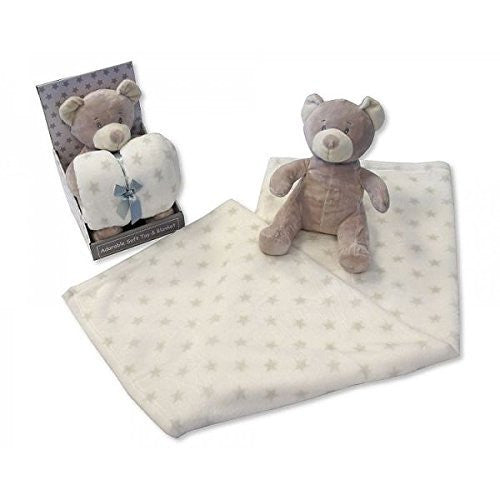 baby Blanket with Teddy Bear in Box cream / brown - hanrattycraftsgifts.co.uk