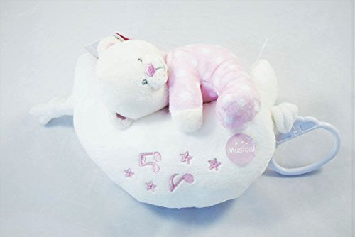 Teddy Bear On Moon Musical Plush Soft Toy Mobile For New Baby Girl Pink - hanrattycraftsgifts.co.uk