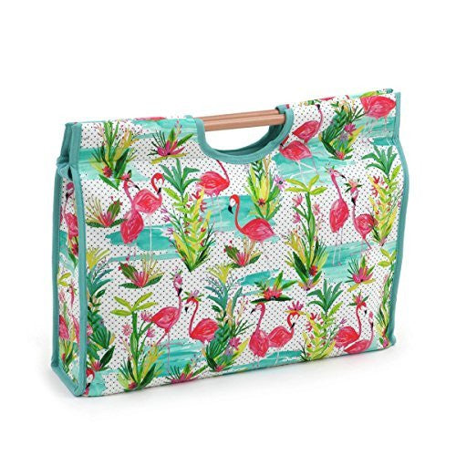 Hobby Gift 'Flamingos' Craft bag con manico in legno 11 x 42 x 30 cm (D/W/h) - hanrattycraftsgifts.co.uk