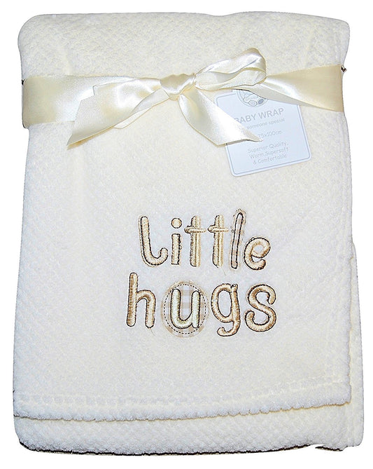 Baby Girl Boy Unisex Soft Fleece Wrap Blanket Pram Cot Crib Moses Basket Cream Hugs - hanrattycraftsgifts.co.uk