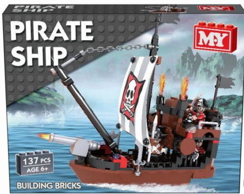 MY Pirate Ship Brick Building 137 piece set - hanrattycraftsgifts.co.uk