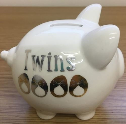 Wendy Jones Blackett My First Piggy Bank - Twins - 12cm - WJ208 - New - hanrattycraftsgifts.co.uk
