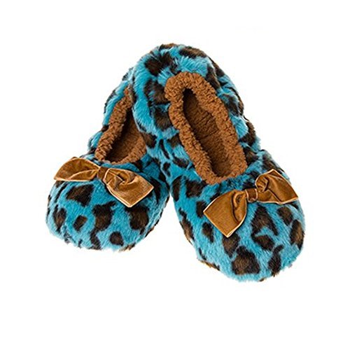Deep Blue Leopard Animal Print Snoozies Soft Cosy Slippers (Medium UK 5-6) - hanrattycraftsgifts.co.uk