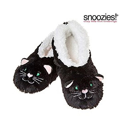 Childrens Animal Snoozies Soft Sherpa Fleece Fluffy Slippers (12-13 UK SMALL, BLACK CAT) - hanrattycraftsgifts.co.uk