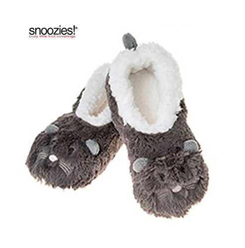 Childrens Animal  Soft Sherpa Fleece Fluffy Slippers ( UK MEDIUM, GREY MOUSE) - hanrattycraftsgifts.co.uk