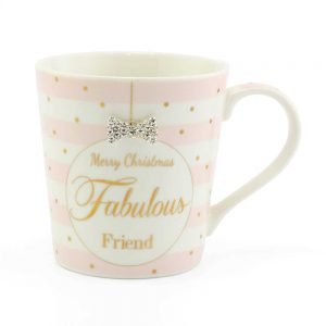 Mad Dots Merry Christmas Fabulous Friend Mug China Diamante Bow - hanrattycraftsgifts.co.uk