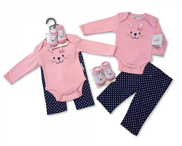 3 Piece Little Bunny Layette Clothing Outfit Gift Set by Nursery Time - hanrattycraftsgifts.co.uk