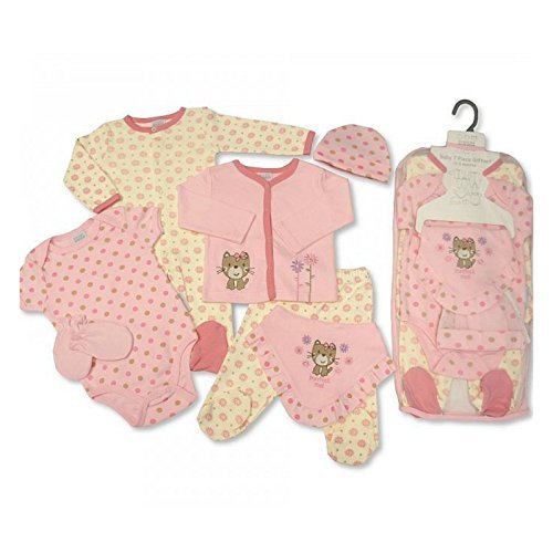Baby Gift Set for Boy or Girl - 7 Piece Layette in a Mesh Bag -- Purrfect Me, 3-6 Months - hanrattycraftsgifts.co.uk