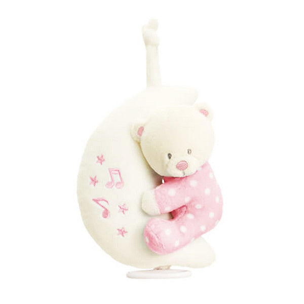 Teddy Bear On Moon Musical Plush Soft Toy Mobile For New Baby Girl Pink - hanrattycraftsgifts.co.uk