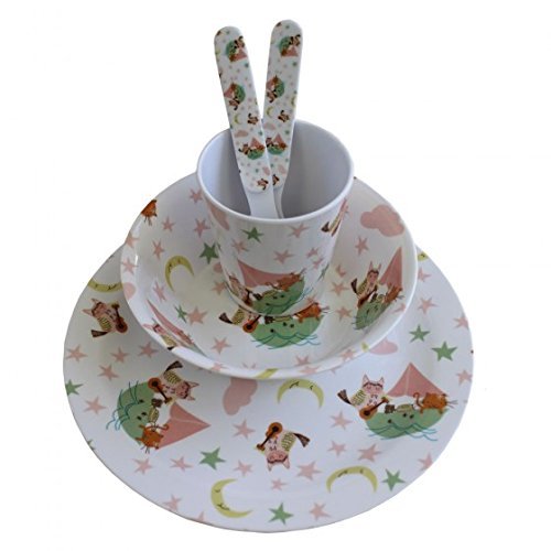Childrens Melamine Dinner Set. Powell Craft Owl and Pussycat Kids Gift Set - hanrattycraftsgifts.co.uk