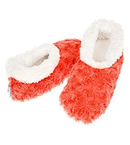 Ladies Super Soft Rose Textured Fur-Like Fabric Snoozies Slippers (Medium 5-6, Apricot) - hanrattycraftsgifts.co.uk