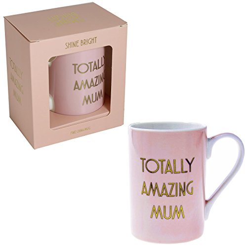 Shine Bright Gift Boxed Pink Mug Cup with Gold Wording - Amazing Mum - hanrattycraftsgifts.co.uk