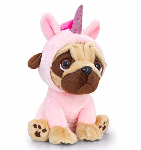 Keel Toys Large Pugsley 20cm Pug Dog in Unicorn Costume Cuddly Soft Toy Teddy Plush (Light Pink) - hanrattycraftsgifts.co.uk