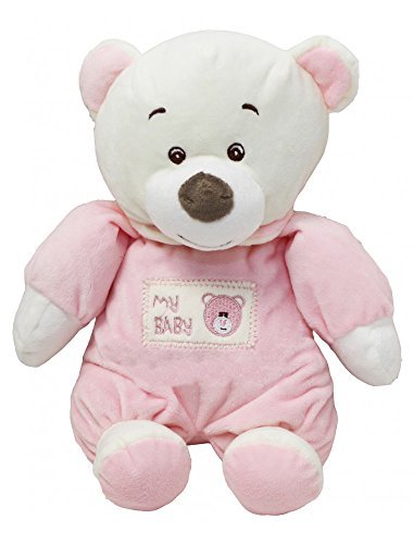 9" Soft Teddy Bear With Ring Bell Baby Ring Rattle Plush Toy (Pink) - hanrattycraftsgifts.co.uk