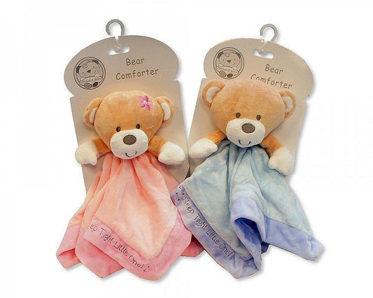 snuggle baby soft Baby Comforter - Teddy -  PINK OR BLUE - hanrattycraftsgifts.co.uk