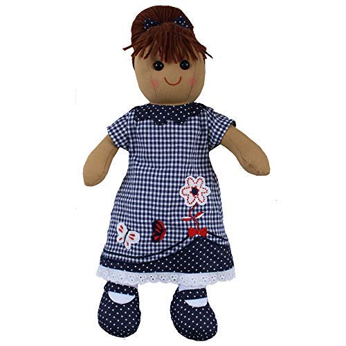 Powell Craft Rag Doll With Blue Check Butterfly dress 40CM - hanrattycraftsgifts.co.uk