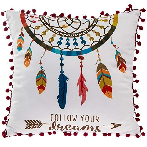 Lesser & Pavey Cushion with Pom Poms - DREAM CATCHER - Follow Your Dreams - hanrattycraftsgifts.co.uk