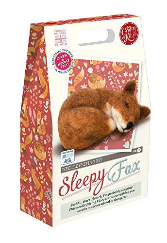 Sleepy Fox Needle Felting Kit Containing 100% Wool, Felting Needles, High Density Sponge, Pipe cleaners and Full Colour Instructions - hanrattycraftsgifts.co.uk