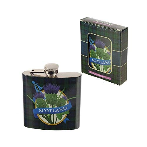 Puckator Scotland Thistle 6oz Hip Flask, Stainless Steel, Multicolour, 11x9x2cm, FLK35 - hanrattycraftsgifts.co.uk