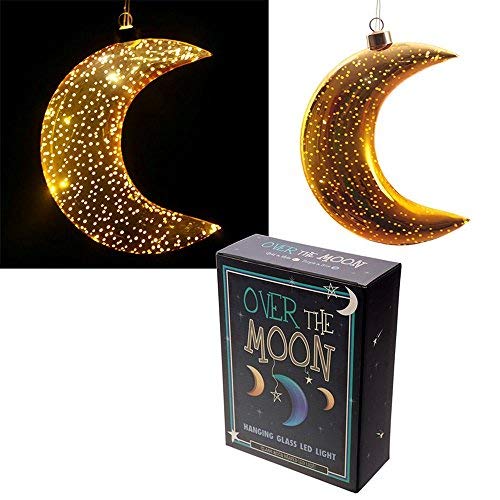 Puckator Metallic Gold Small Glass Hanging LED Moon Light BALL25 - hanrattycraftsgifts.co.uk