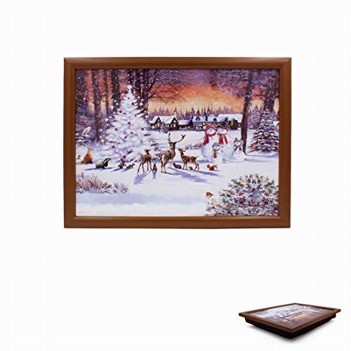 Leonardo THE MAGIC OF CHRISTMAS SNOW WINTER BROWN BEAN BAG LAP SERVING TRAY 44 x 34CM - hanrattycraftsgifts.co.uk
