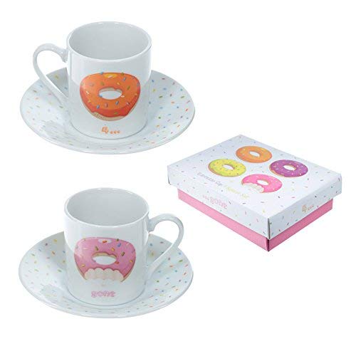 Set of 2 Espresso Cup and Saucer - Donut Design - hanrattycraftsgifts.co.uk