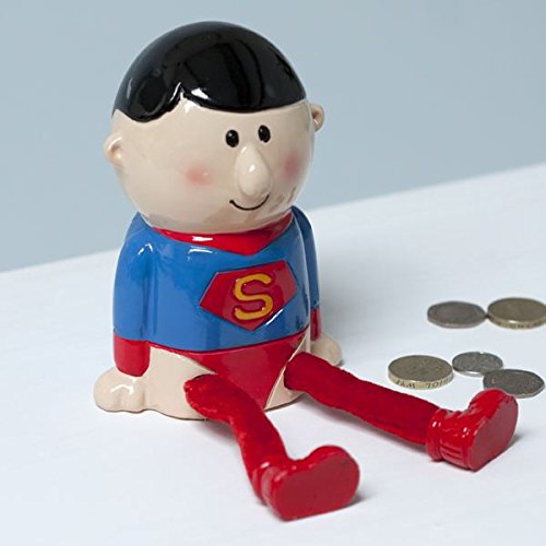 Super Hero Money Box - Superman Style - hanrattycraftsgifts.co.uk