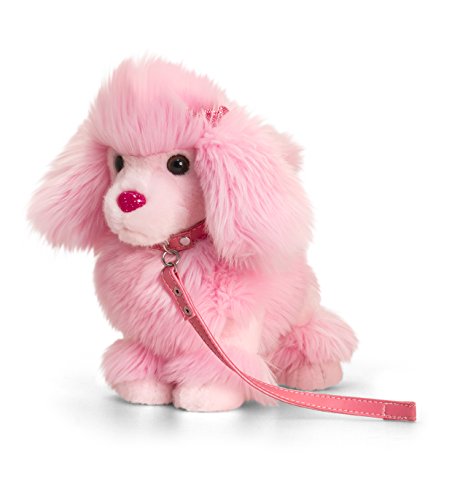 Keel Toys SD0465 Standing Poodle on Lead Soft Toy, Pink, 30 cm - hanrattycraftsgifts.co.uk