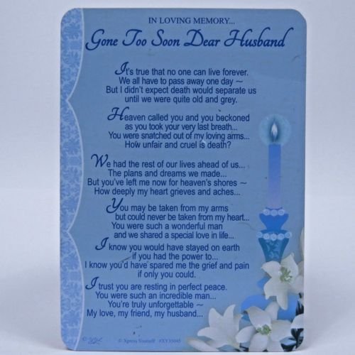 In Loving Memory Graveside Bereavement Memorial Card ~ Gone Too Soon Dear Husband - hanrattycraftsgifts.co.uk