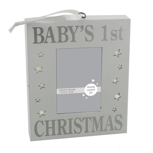 Silver Sparkle Light Up Baby's 1st Christmas Photo Frame - hanrattycraftsgifts.co.uk