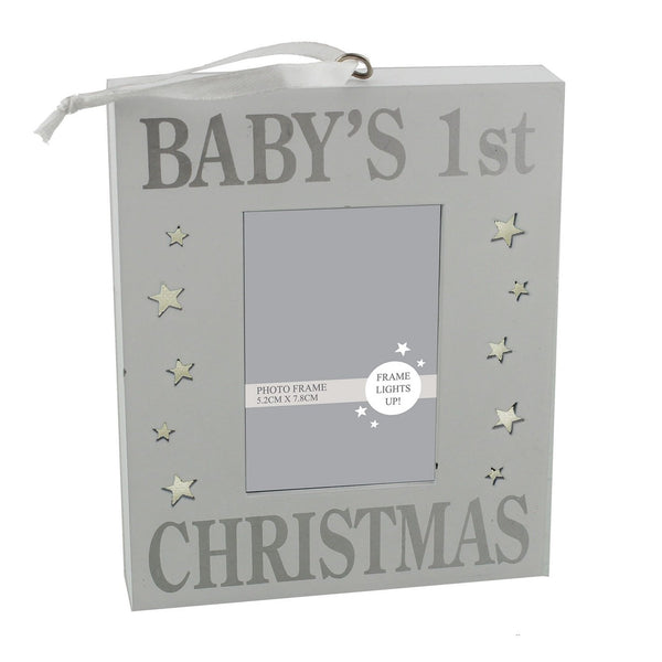 Silver Sparkle Light Up Baby's 1st Christmas Photo Frame - hanrattycraftsgifts.co.uk