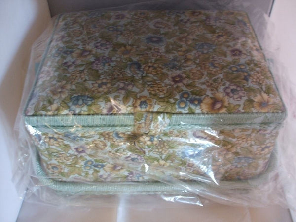 Classic Sewing Box Basket Large - Vintage Floral - Green - hanrattycraftsgifts.co.uk