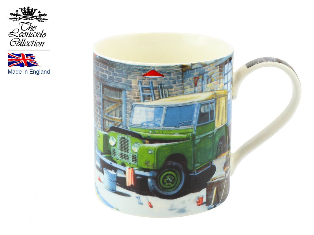 Classic Green Land Rover Fine Art Watercolour Fine China Mug - hanrattycraftsgifts.co.uk