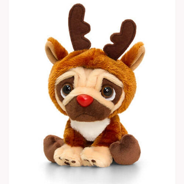 Keel Toys Pugsley Toy With Reindeer Christmas Outfit - hanrattycraftsgifts.co.uk