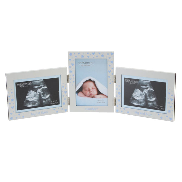 baby scan hinged triple photo frame boy - hanrattycraftsgifts.co.uk