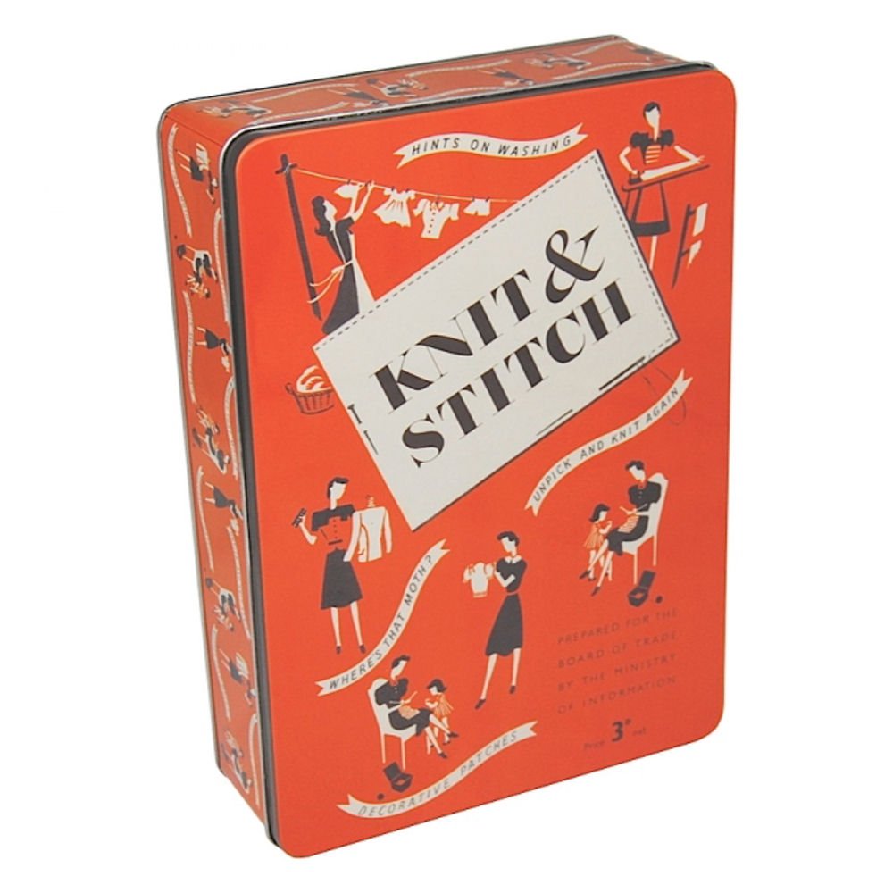 Knit & Stitch Rectangular Storage Tin - hanrattycraftsgifts.co.uk