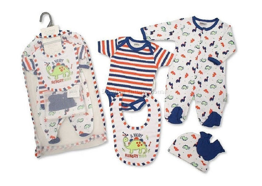 Baby Boys 5 Piece Dinosaur Theme Layette Set 0 3 Months - hanrattycraftsgifts.co.uk